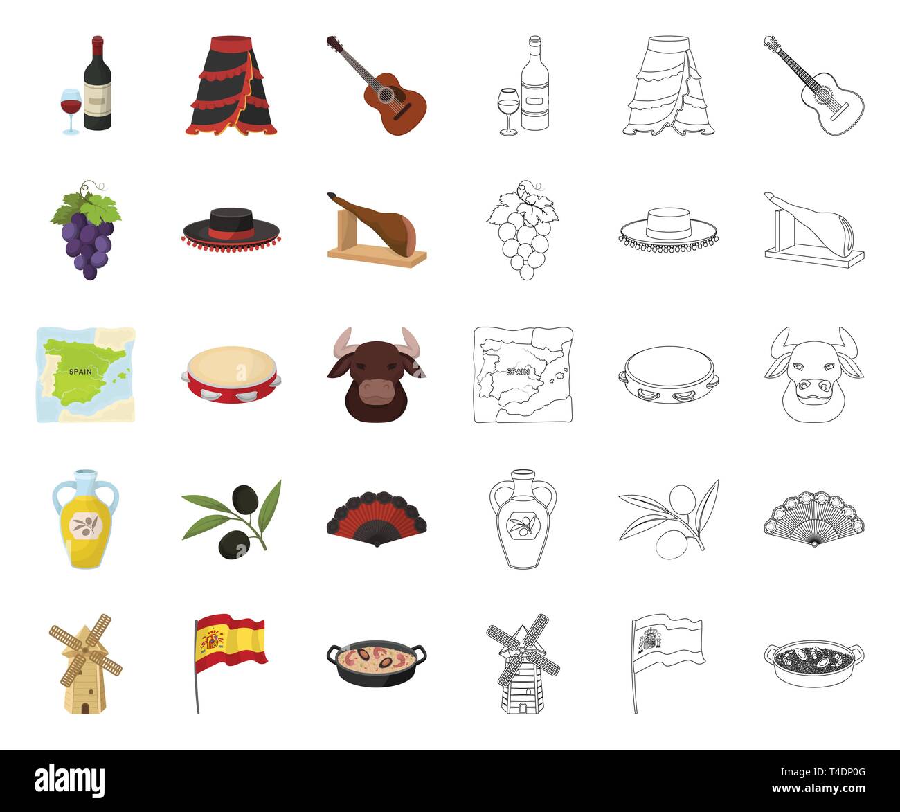 Pays Espagne Cartoon Icones Apercu De L Ensemble De Collection Design Travel Et Attractions Symbole Vecteur Illustration De Stock Image Vectorielle Stock Alamy