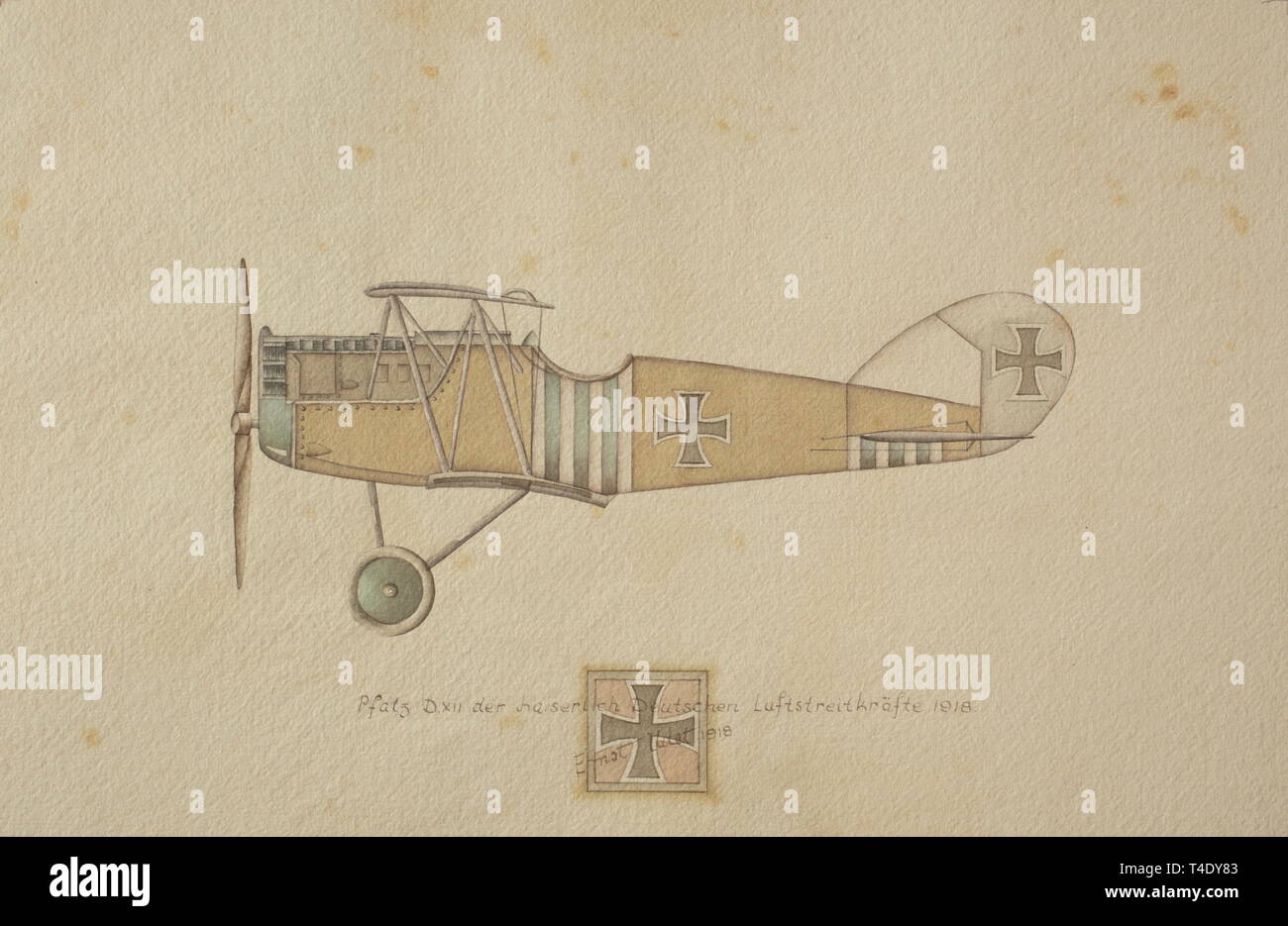 Ernst Udet - Douze dessins d'avions militaires allemands de la 1ère Guerre Mondiale Aviatik (Berg) D.I. Des bombardiers Flying Corps austro-hongrois de 1917. Rumpler C.IV. Des bombardiers allemands Impériale Flying Corps. Gotha G.V. Des bombardiers allemands Flying Corps Impériale 1918. Halberstadt C.L.II de la Kaiserliche Flying Corps 1918. Fokker F.V. de l'Imperial German Flying Corps 1918. Pfalz D.XII de l'Imperial German Flying Corps 1918. Siemens Schuckert D III de la Imperial German Flying Corps. Escadron de chasse 4, Metz 1918 (personnels d'Udet avion avec l'inscription 'LO !' pour Editorial-Use , SEULE Banque D'Images