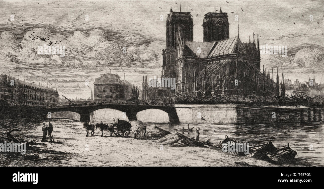 Eaux-fortes de Paris : l'Abside de la cathédrale de Notre-Dame, vers 1854 Banque D'Images