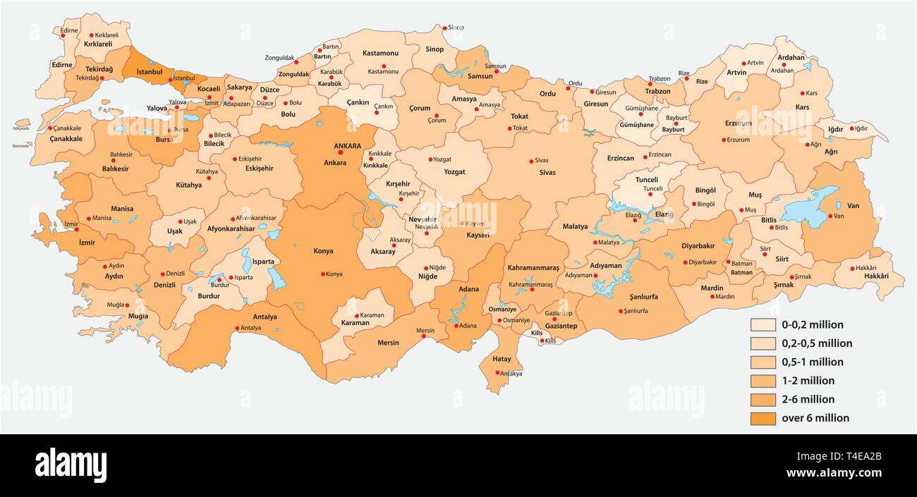 Carte de la population des vecteurs de la provinces turques Illustration de Vecteur