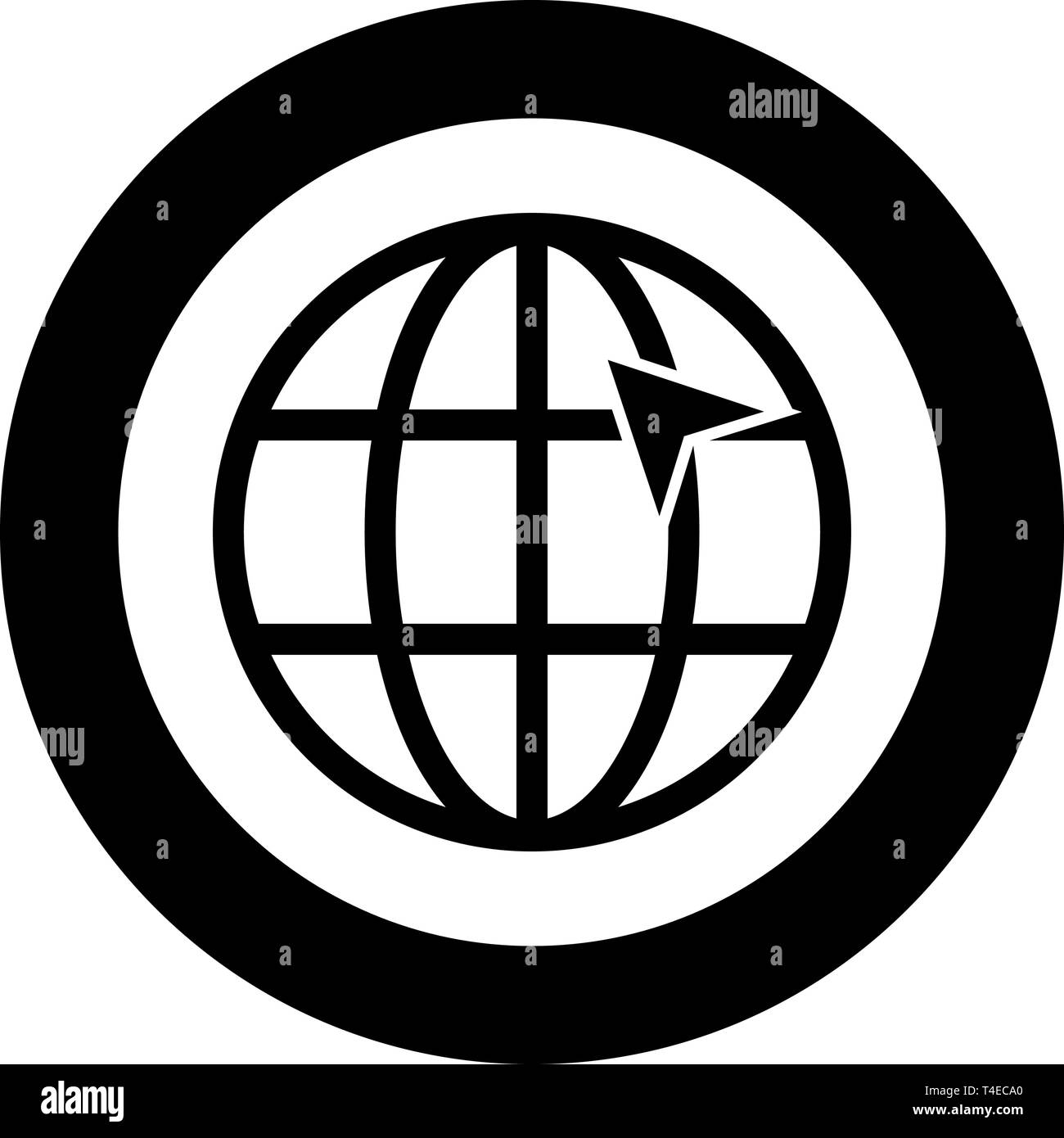 La flèche sur la grille de la terre Globe concept internernet Cliquez sur la flèche sur le site web à l'aide de l'icône dans l'idée de site web cercle noir rond vector illustration couleur télévision Illustration de Vecteur