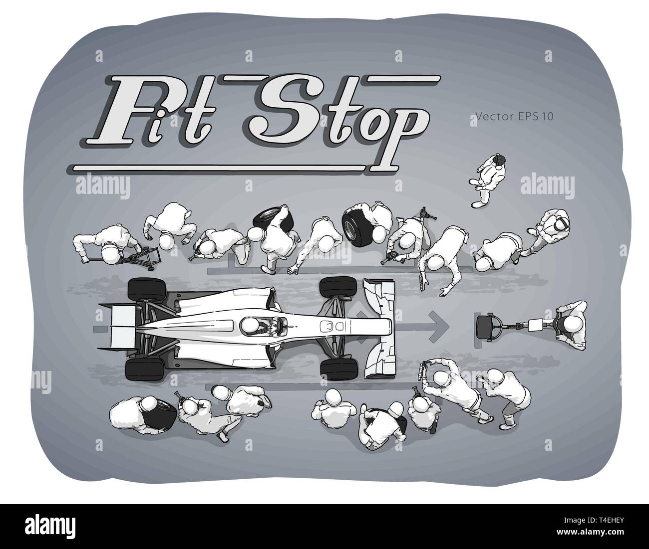 Race car Formula dans croquis vecteur pit stop Illustration de Vecteur