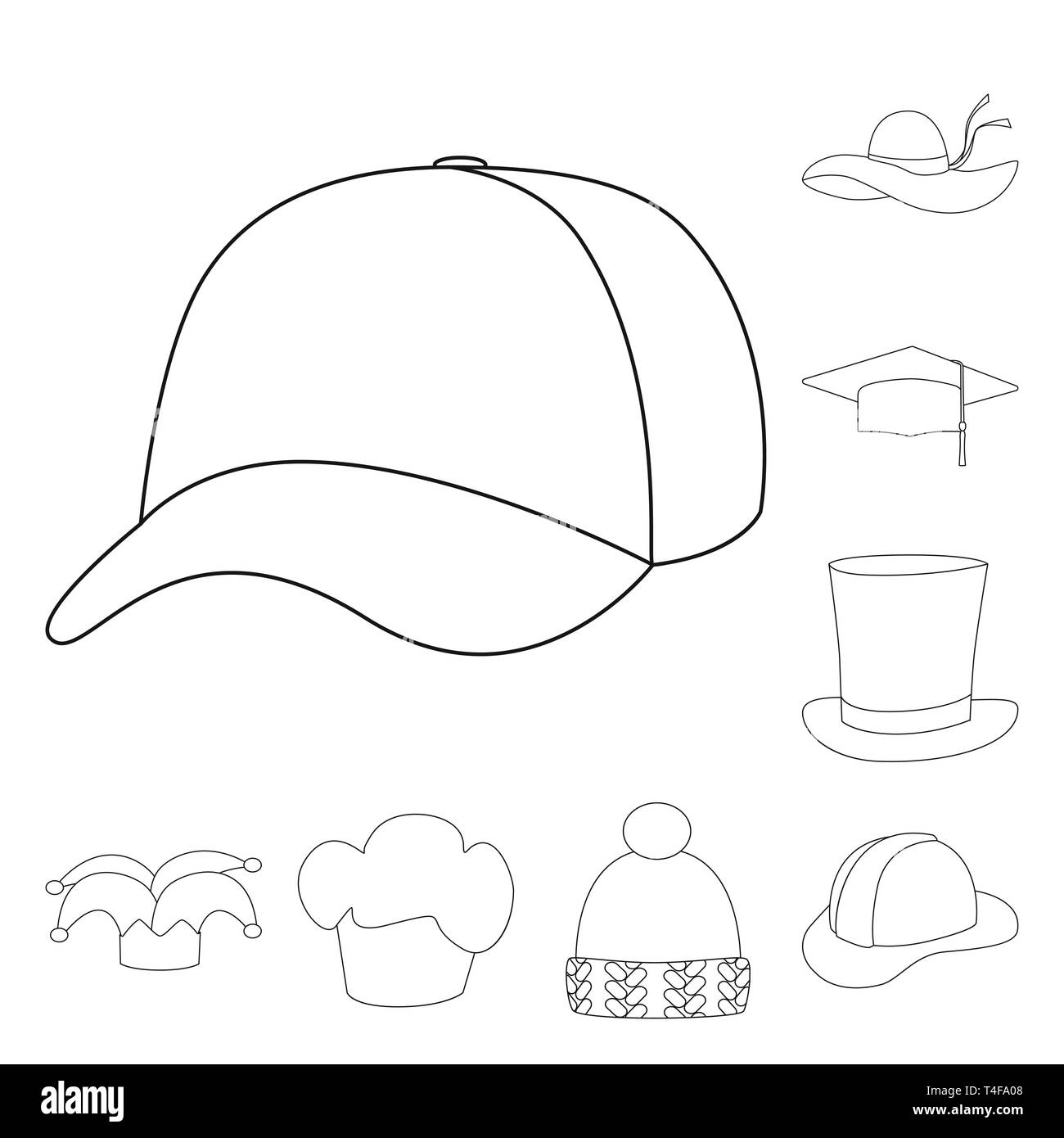 Objet isolé de coiffures et napper symbole. Ensemble de couvre-chef et le casque, symbole de l'action pour le web. Illustration de Vecteur