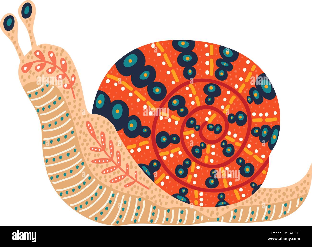 Mignon vecteur illustration de l'escargot folk isolé sur fond blanc. Escargot magnifique clip-art pour votre conception. Illustration de Vecteur