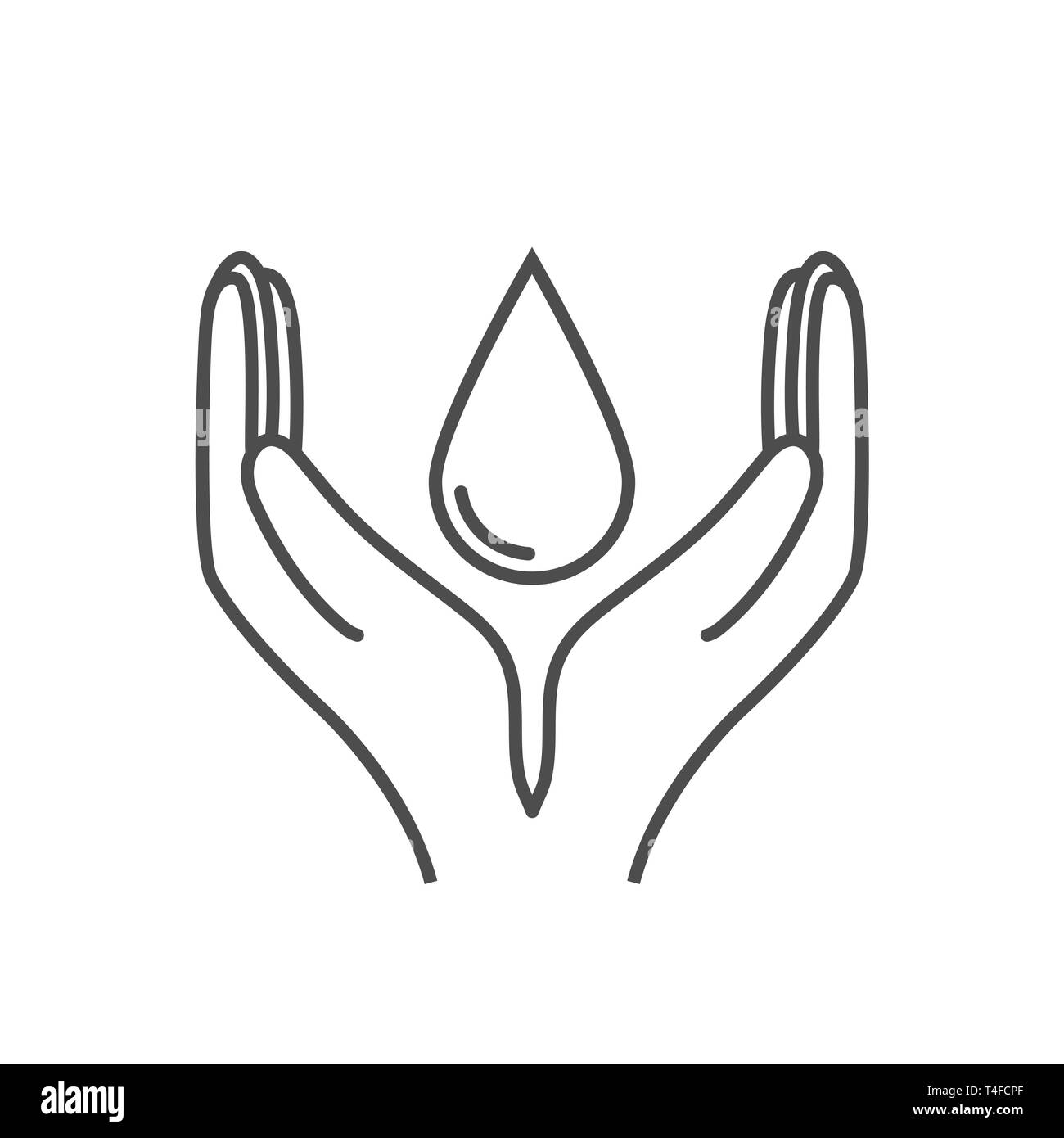 Illustration vectorielle, modèle plat. Économiser de l'eau signe. L'icône de la main tient l'eau goutte Illustration de Vecteur