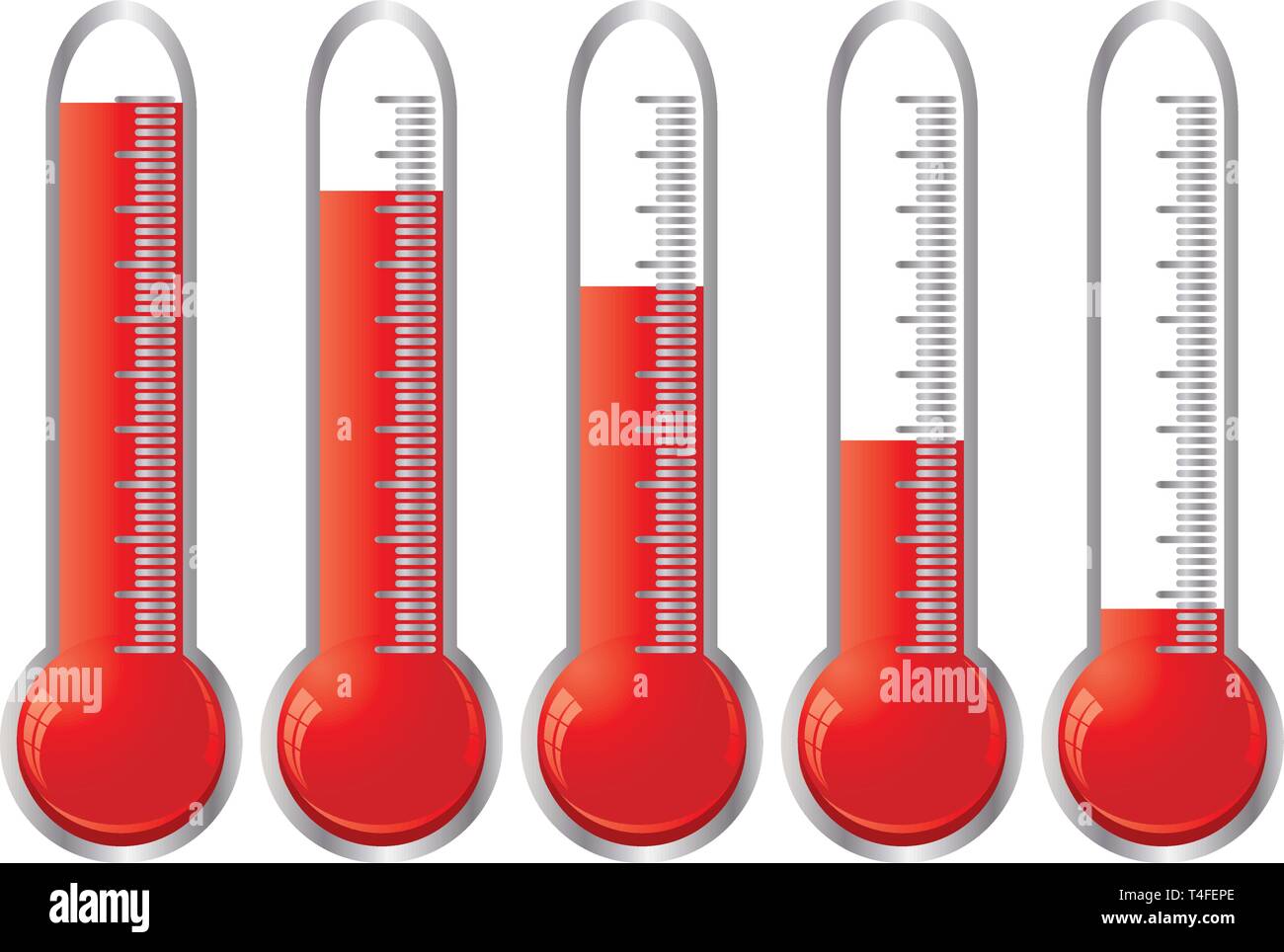 Set de thermomètres avec différents niveaux de liquide indicateur, vector illustration Illustration de Vecteur