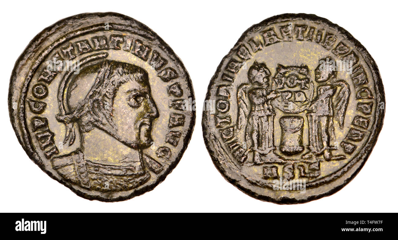 Pièce de monnaie romaine en bronze : Constantin I (la 'grande' - AD 306-337) Banque D'Images