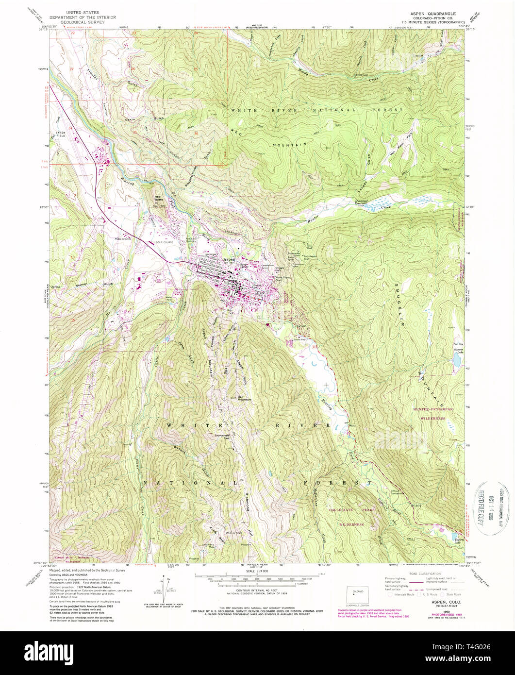 Carte TOPO USGS Colorado Aspen CO 2321681960 Restauration 24000 Banque D'Images