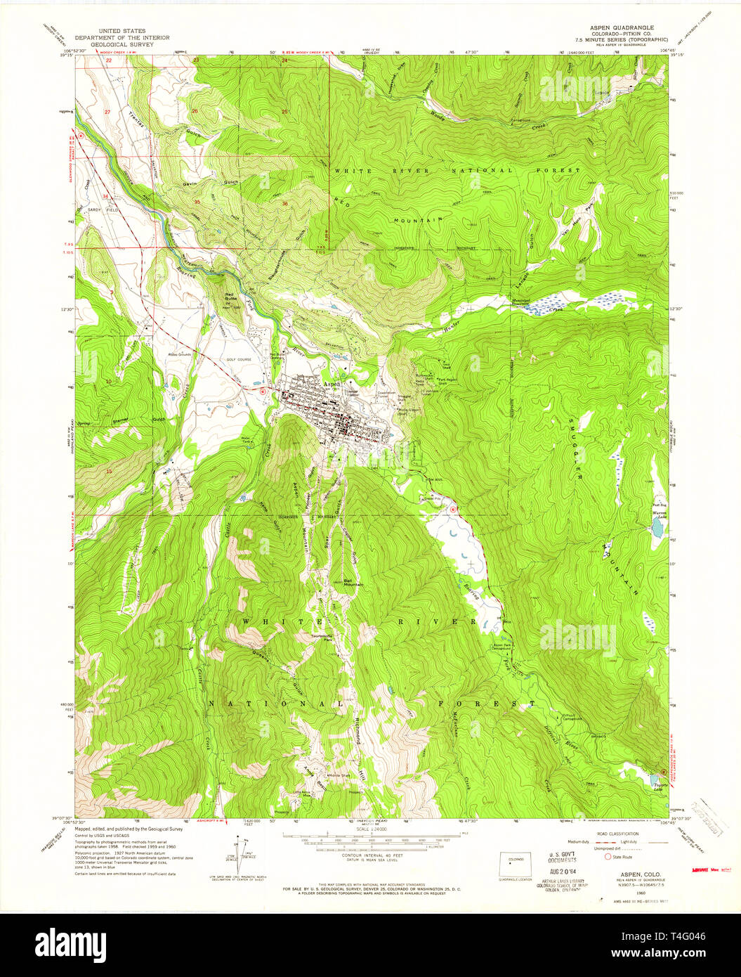 Carte TOPO USGS Colorado Aspen CO 4002731960 Restauration 24000 Banque D'Images