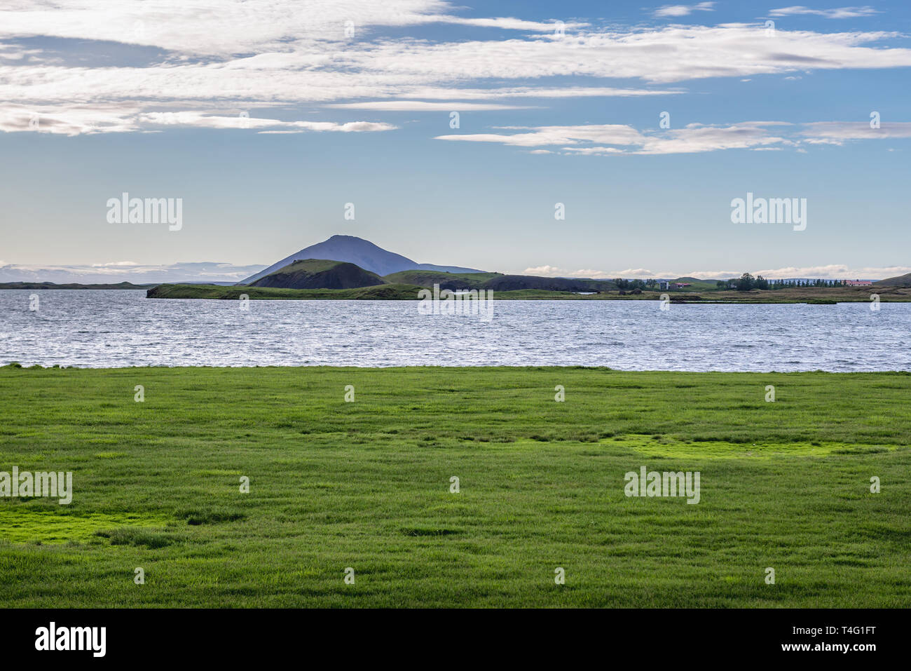 Vue du séjour se déroulera à distance Skutustadagigar zone situé sur le reste des terres humides de la région du lac Myvatn en Islande Banque D'Images