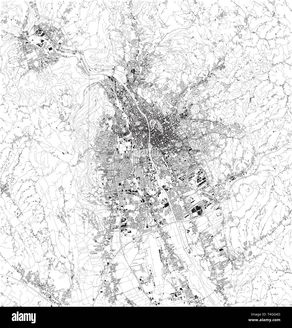 Carte Satellite de Graz, c'est la capitale de la Styrie et la deuxième plus grande ville d'Autriche après Vienne. Carte des rues et bâtiments de la ville cente Illustration de Vecteur