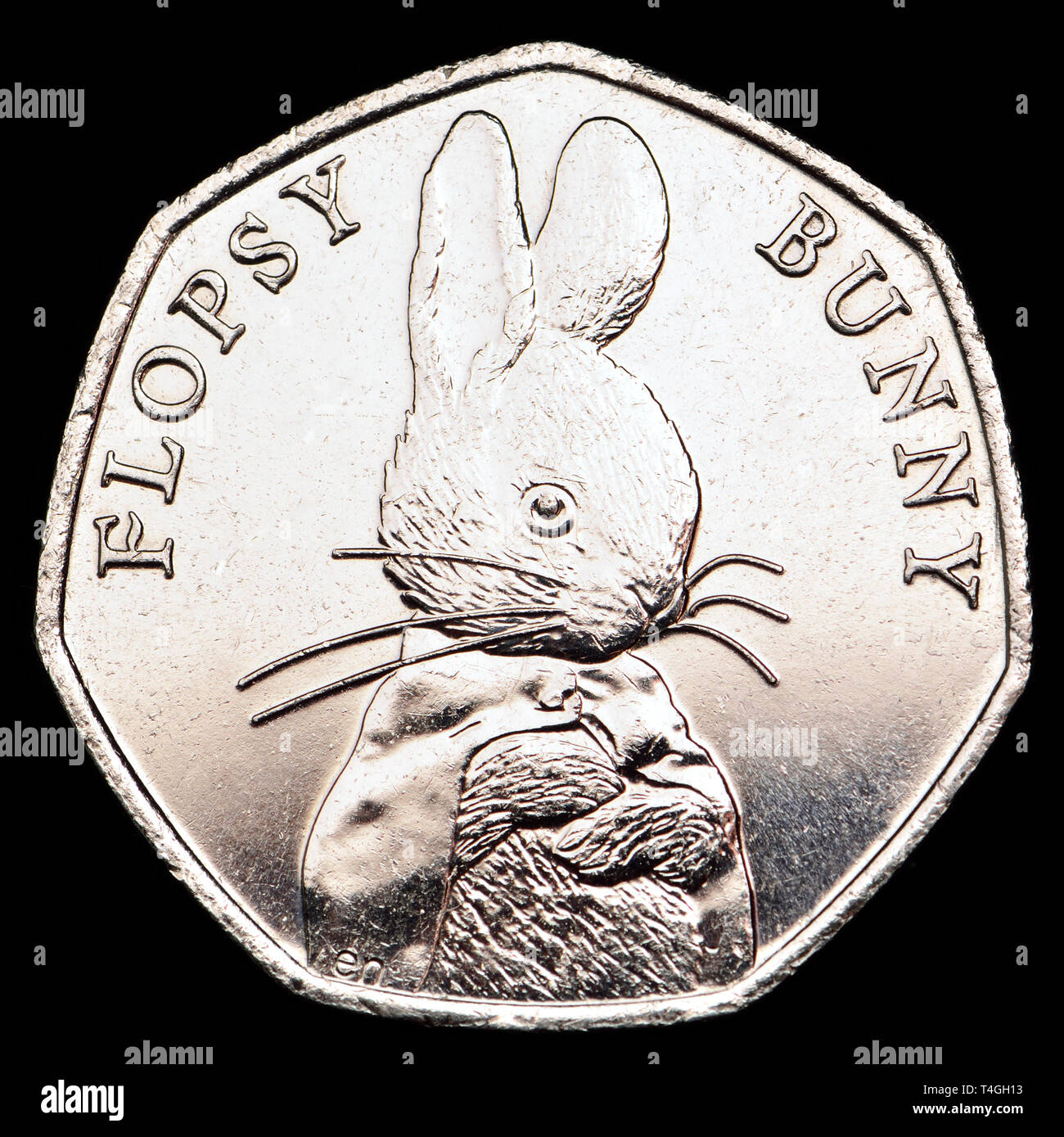 La pièce commémorative 50p. Beatrix Potter - Flopsy Bunny (2017) Banque D'Images