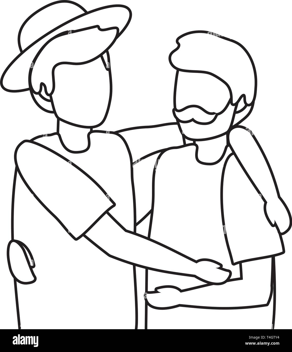 Les jeunes hommes friends hugging cartoon vector illustration graphic design Illustration de Vecteur