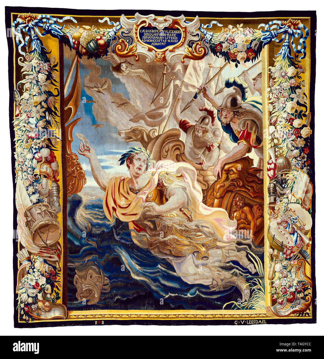 Jules César, César se jette dans la mer , tapisserie, ch. 1675 Banque D'Images