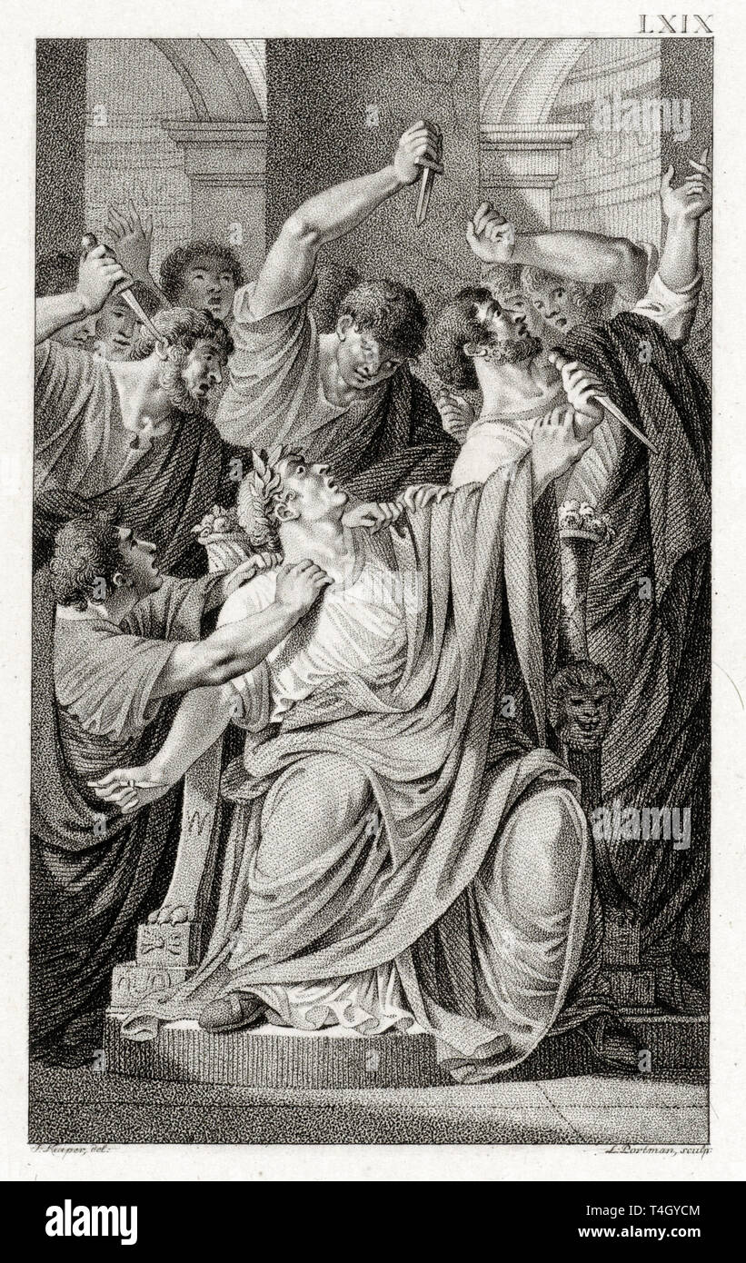 L'assassinat de Jules César, Ludwig Gottlieb Portman, après Jacques Kuyper, gravure,1801 Banque D'Images