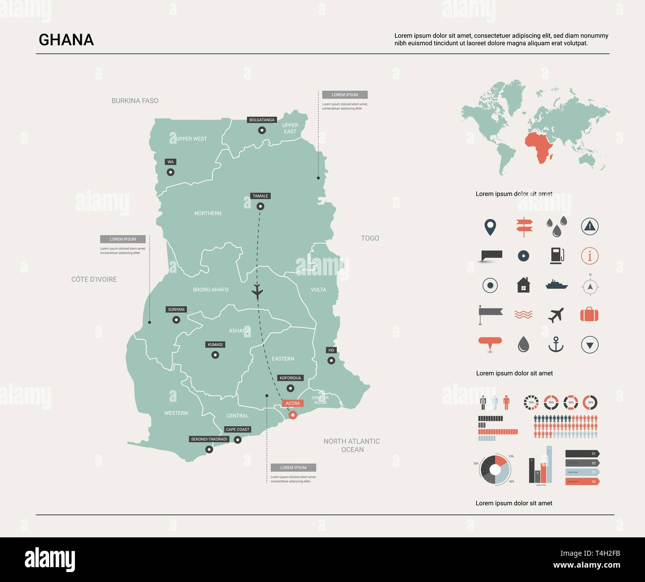 Carte Vectorielle Du Ghana Carte Pays Très Détaillés Avec