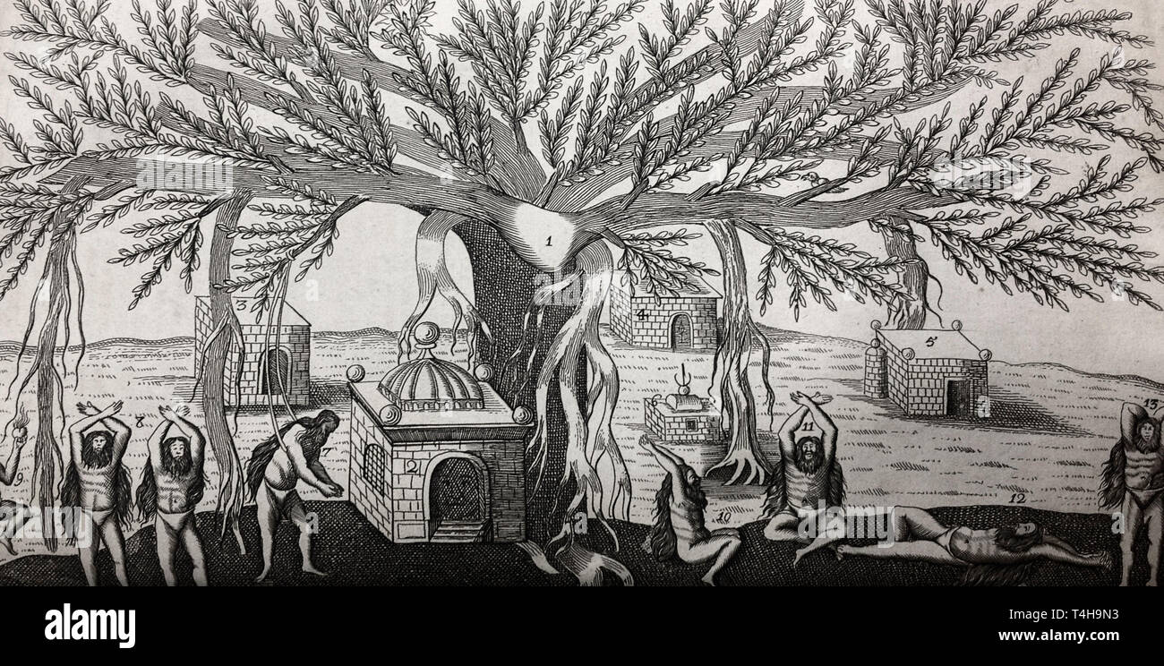 Asana yoga indiens sous un arbre banian. Cette image est de Jean-Baptiste Tavernier's Collections de voyages à travers la Perse et la Turquie en East-Indies (1688) Banque D'Images