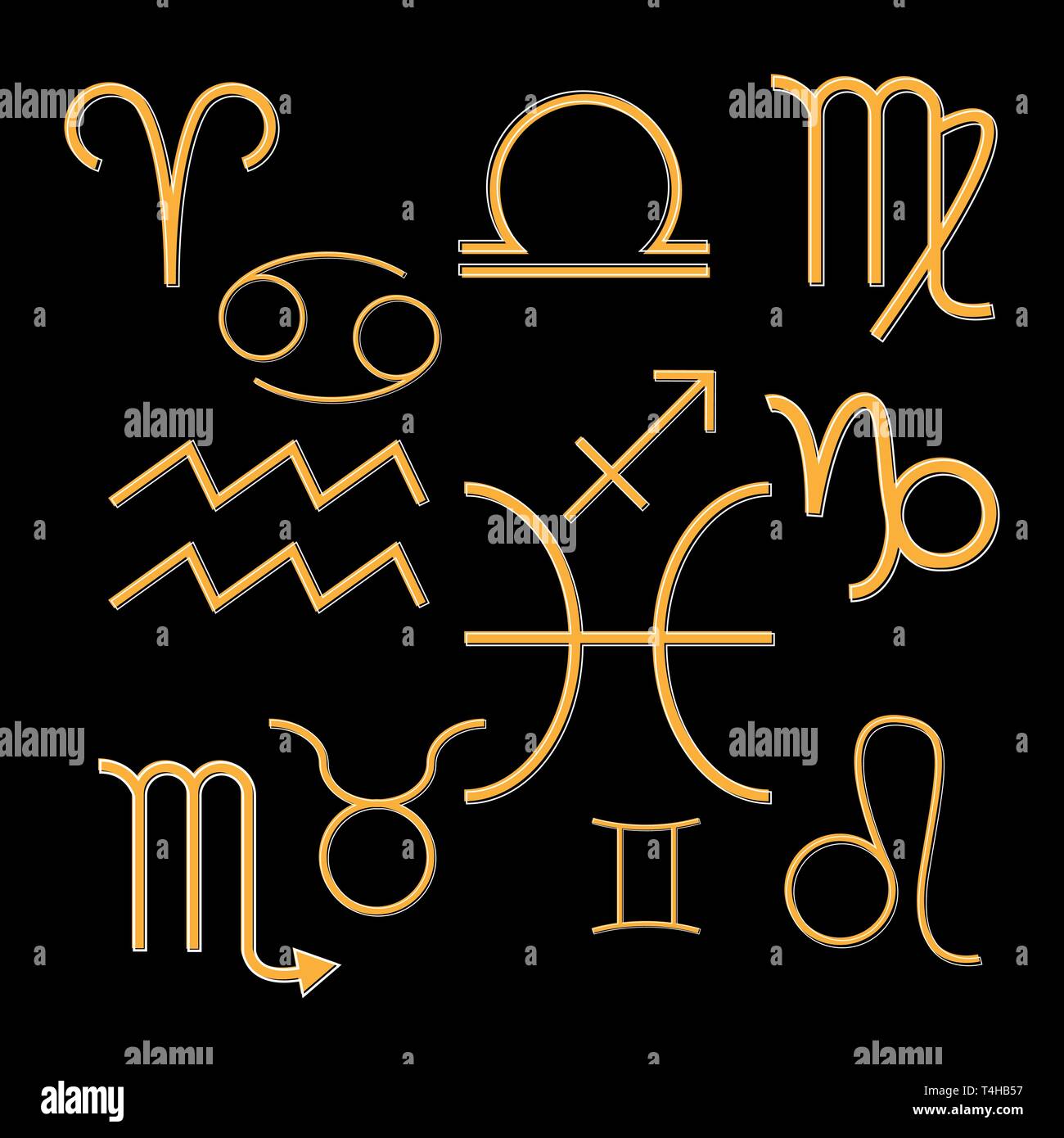 Les signes du zodiaque. Set de badges sur un fond noir. Vector illustration Illustration de Vecteur