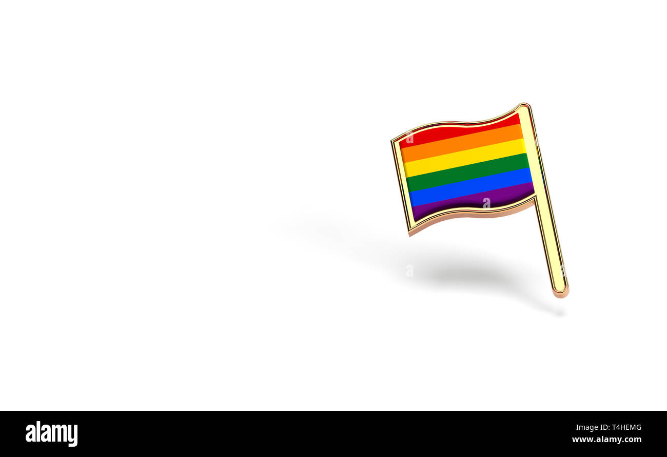 Rainbow flag LGBTQ. Gay pride symbole mois concept. Isolé sur fond blanc avec l'exemplaire de l'espace. Le rendu 3D Banque D'Images