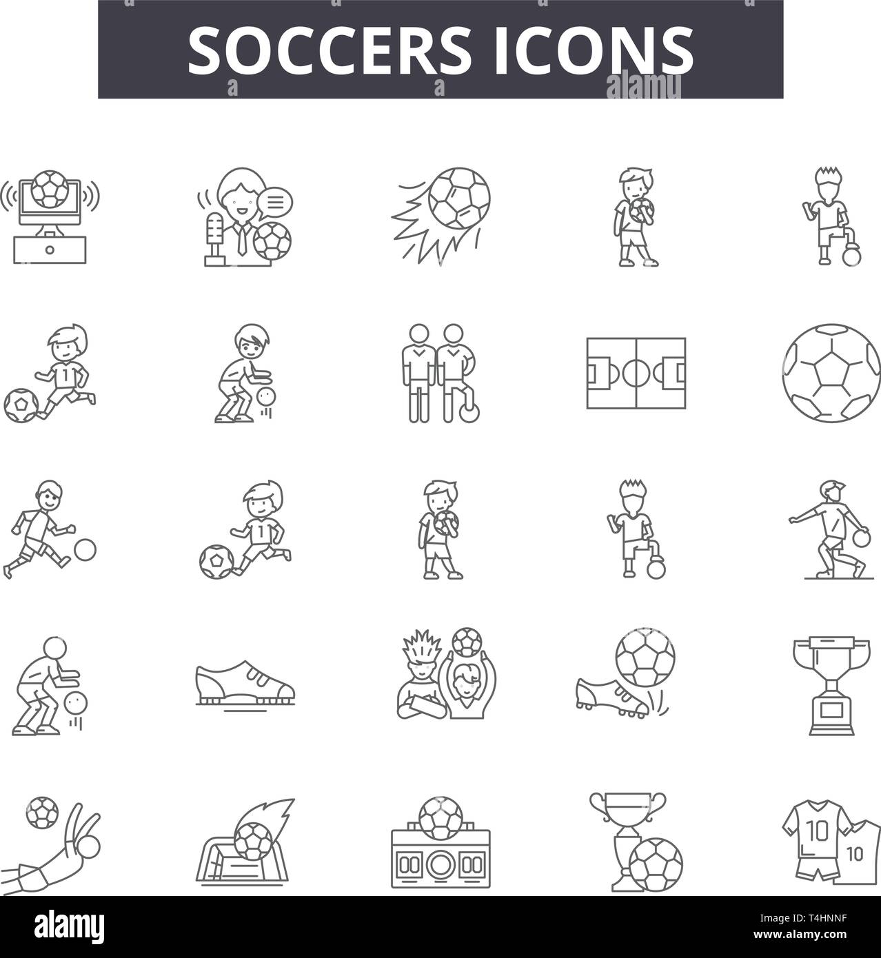 Icônes de ligne de footballeurs, signes, vecteur. Footballeurs résumé du concept, de l'illustration : football,informatique,sport,ball,objectif,sifflet,flag,championship Illustration de Vecteur