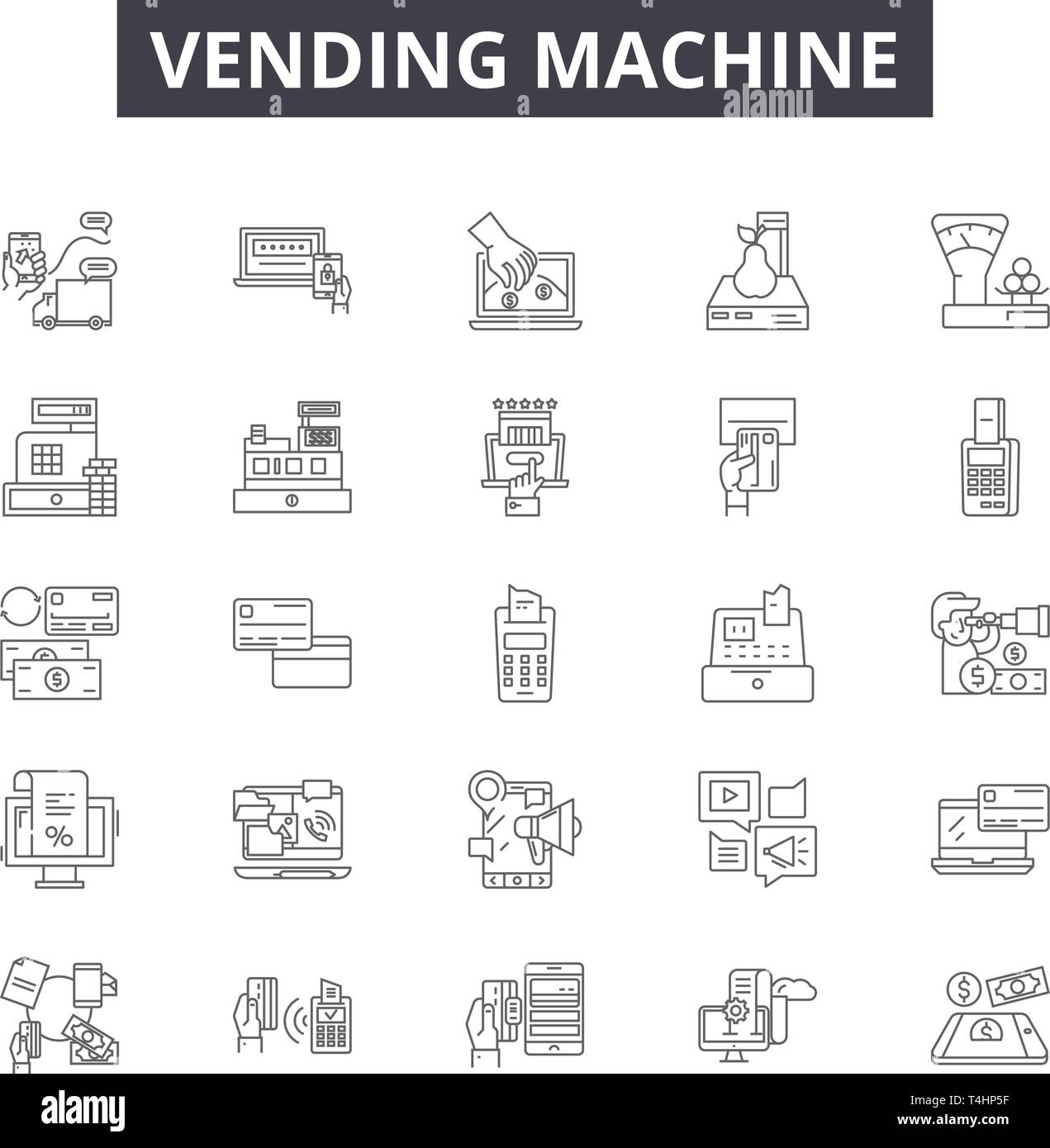 Distributeur automatique des icônes de ligne, signes, vecteur. Distributeur automatique résumé du concept, de l'illustration : distributeur machine,acheter,distributeur,automatique,coin Illustration de Vecteur