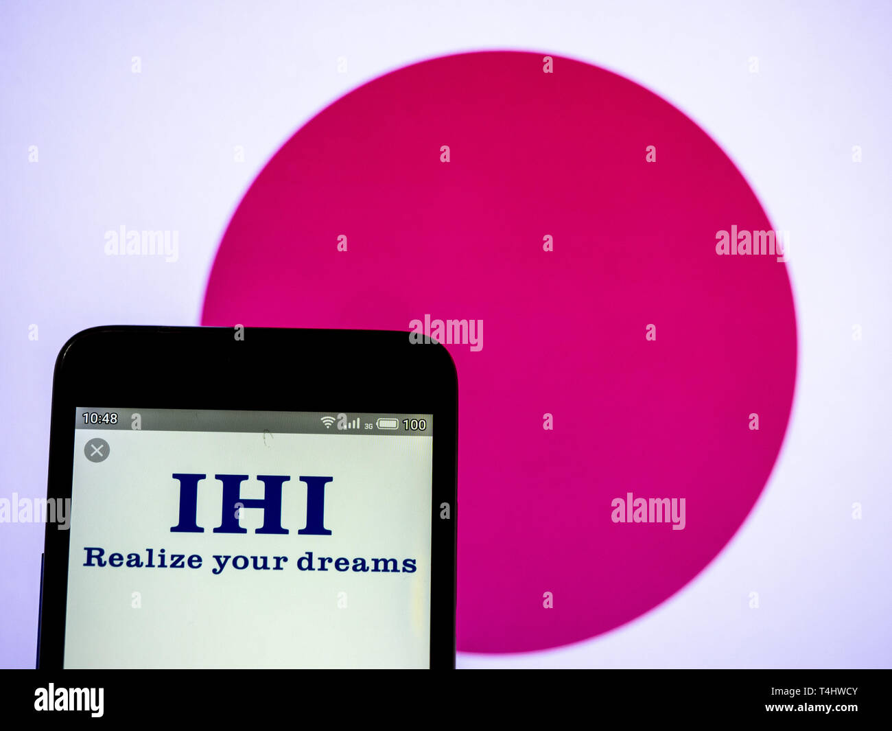 L'Ukraine. Apr 16, 2019. Sur cette photo, l'illustration a IHI Corporation vu le logo affiché sur un téléphone intelligent. Crédit : Igor Golovniov SOPA/Images/ZUMA/Alamy Fil Live News Banque D'Images