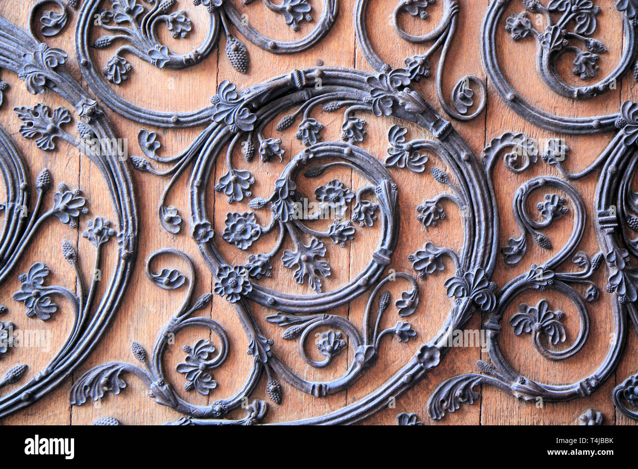 Détails du portail de Notre Dame de Paris, France Banque D'Images