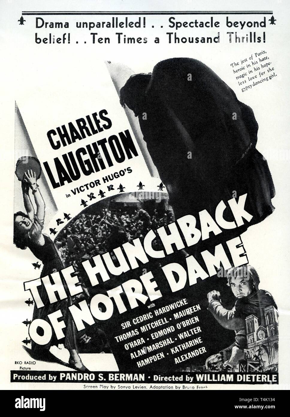 Charles Laughton comme Quasimodo, Maureen O'Hara comme Esmeralda Edmund O'Brien Le Bossu de Notre-Dame 1939 réalisateur William Dieterle roman Victor Hugo RKO Radio Pictures Banque D'Images