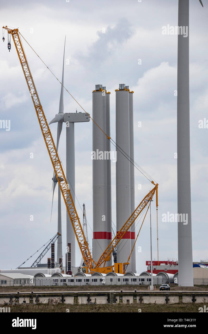 Eemshaven port maritime dans le nord-ouest des Pays-Bas, terminal de bus, centre logistique pour l'éolien offshore en mer du Nord, l'installation d'offshor Banque D'Images