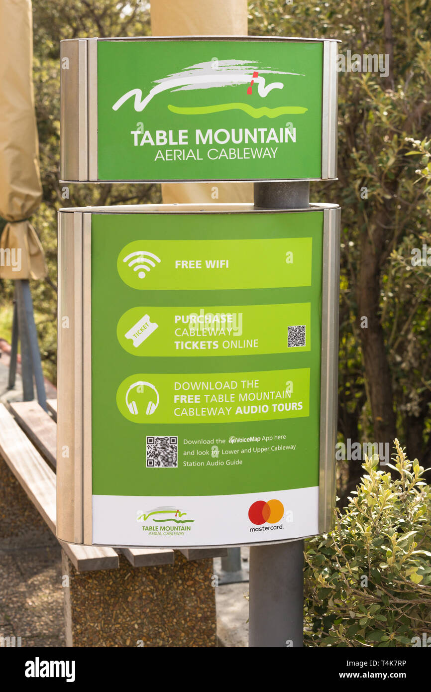Téléphérique de la Montagne de la table du conseil d'information touristique ou connexion Banque D'Images