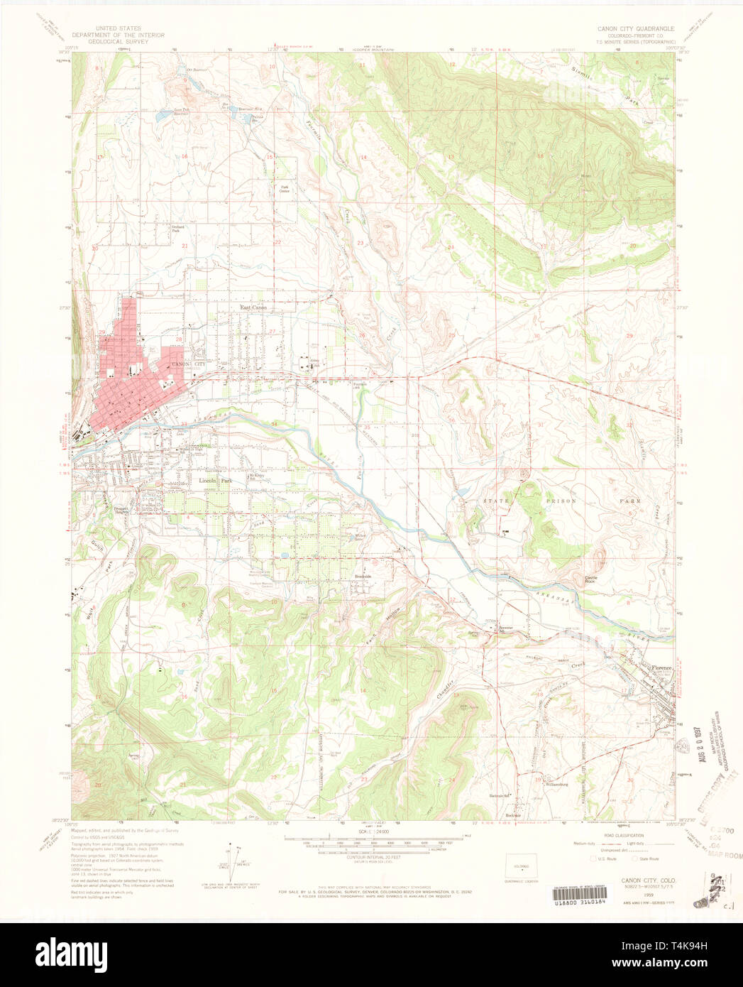 Carte TOPO USGS Canon City CO Colorado 4005001959 24000 Restauration Banque D'Images