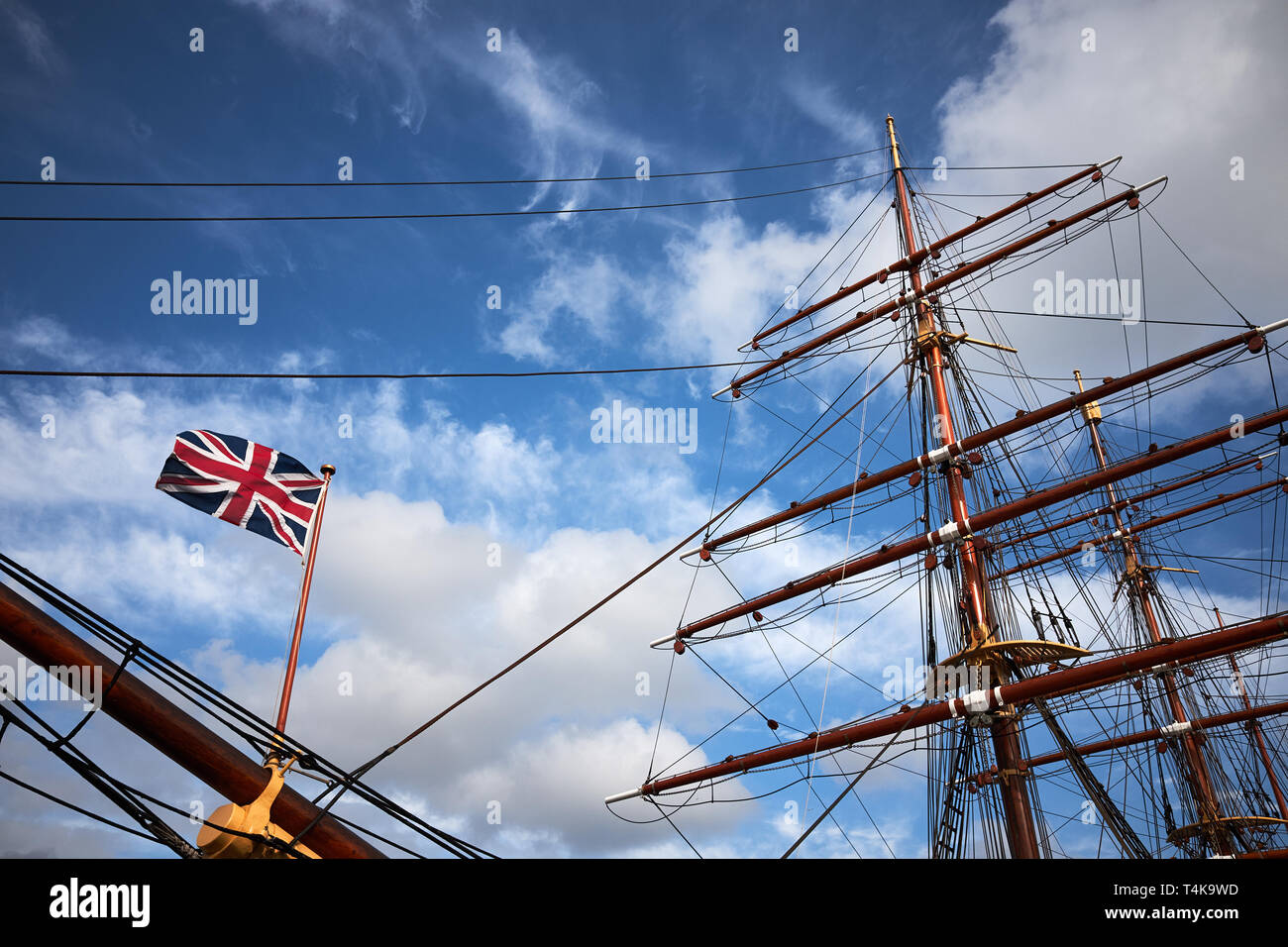 / Dundee Ecosse - 14 Avril 2019 : l'extérieur de l'RRS Discovery, le dernier navire à vapeur en bois mât trois construits au Royaume-Uni Banque D'Images
