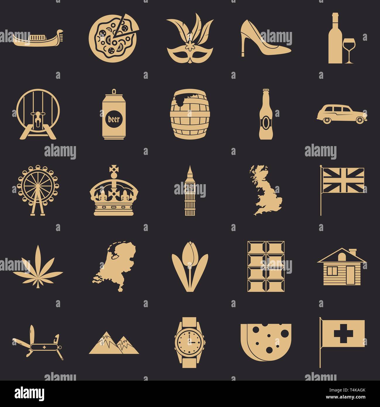 La famille royale, le style simple icons set Illustration de Vecteur
