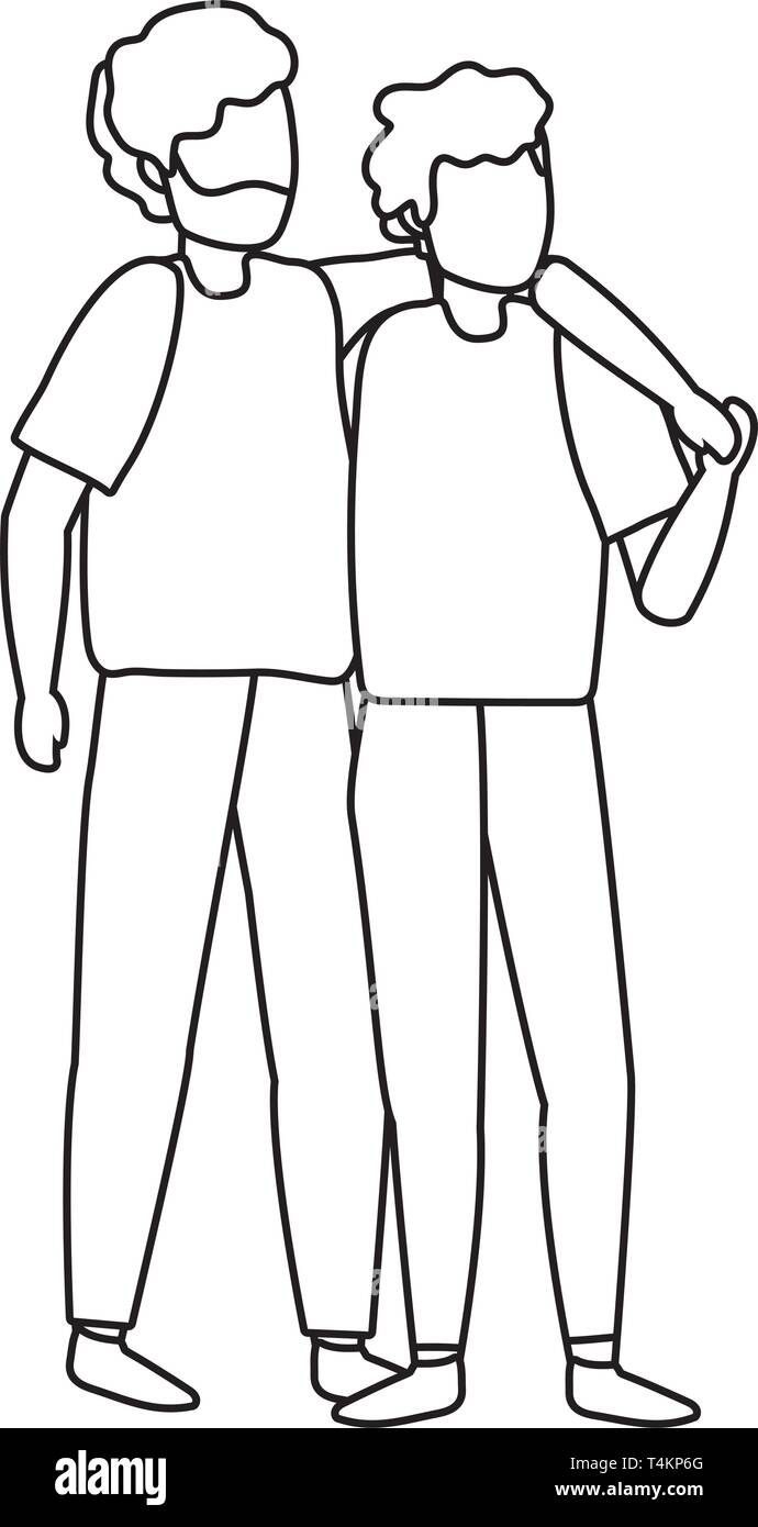 Les jeunes hommes friends hugging cartoon vector illustration graphic design Illustration de Vecteur