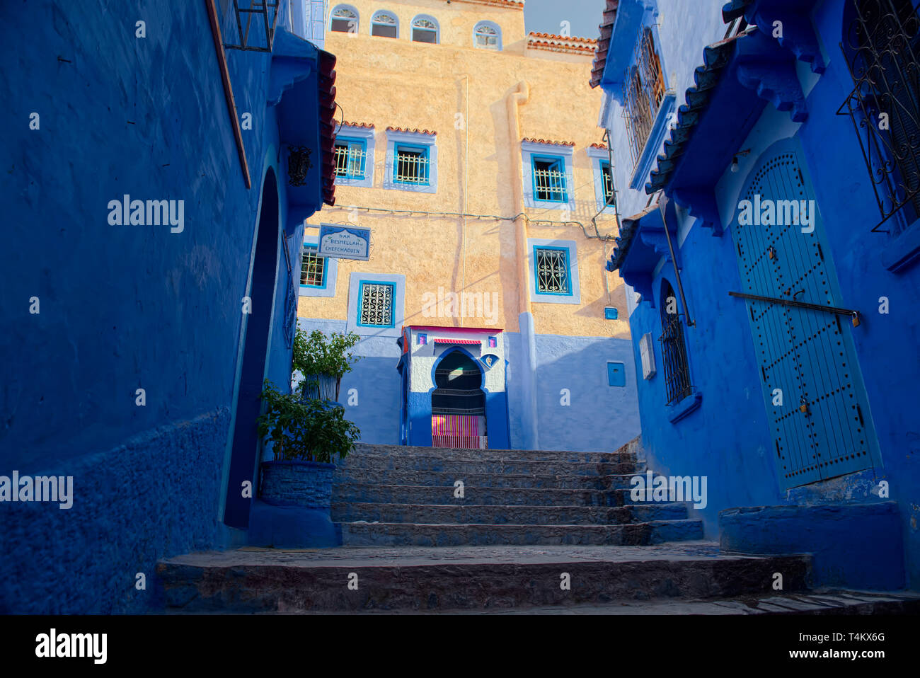 Le paradis bleu de la médina de Chefchaouen Prises @Chefchaouen, Maroc, Afrique du Nord Banque D'Images