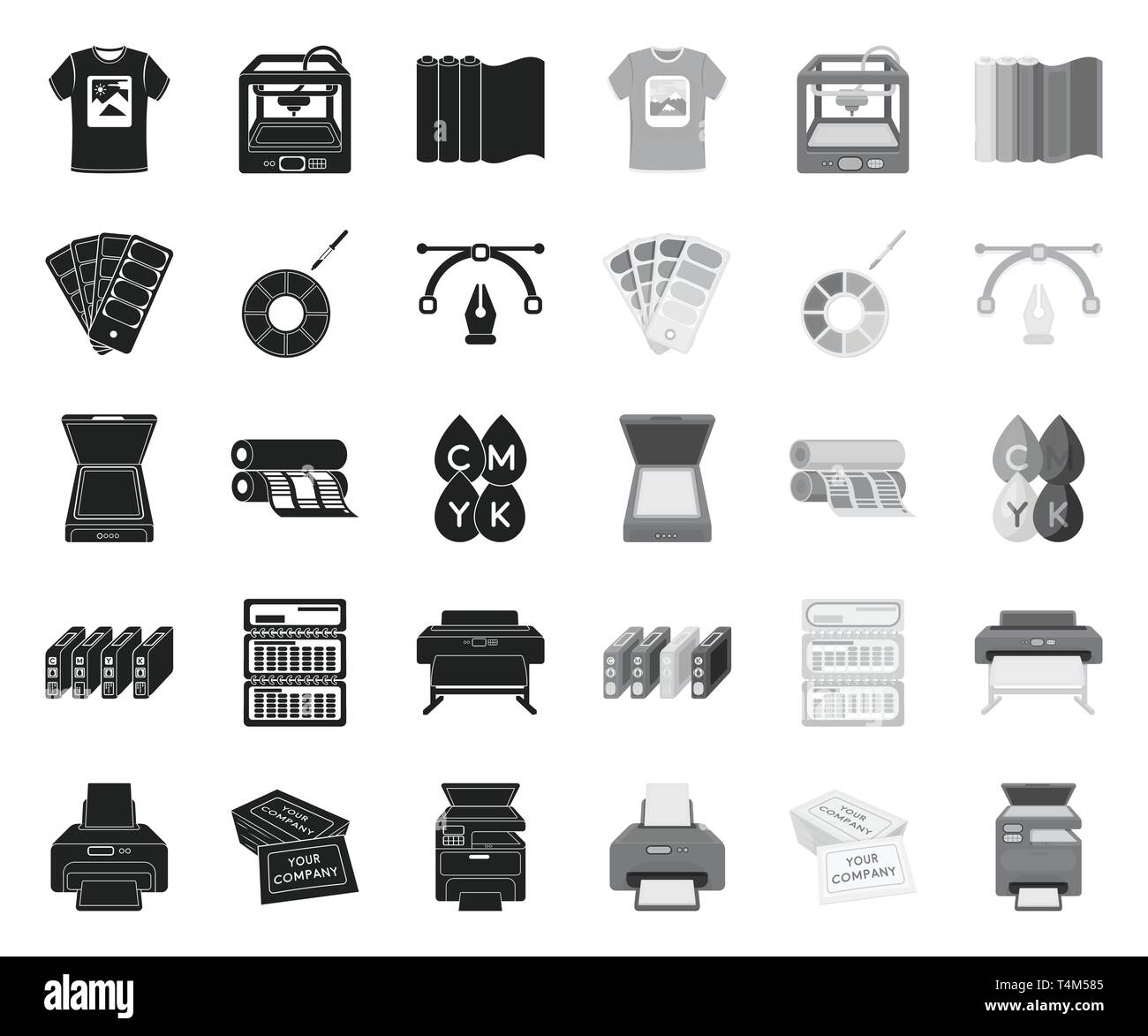 Produits typographiques mono noir.icônes de collection set pour la conception. L'équipement d'impression et d'illustration vectorielle stock symbol. Illustration de Vecteur