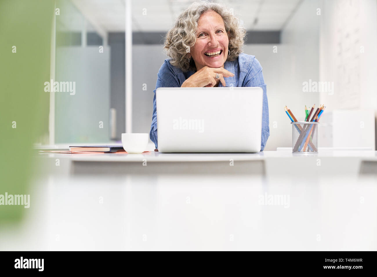 L'expérience des business woman on laptop computer en tant que développeur de logiciels en ligne Banque D'Images