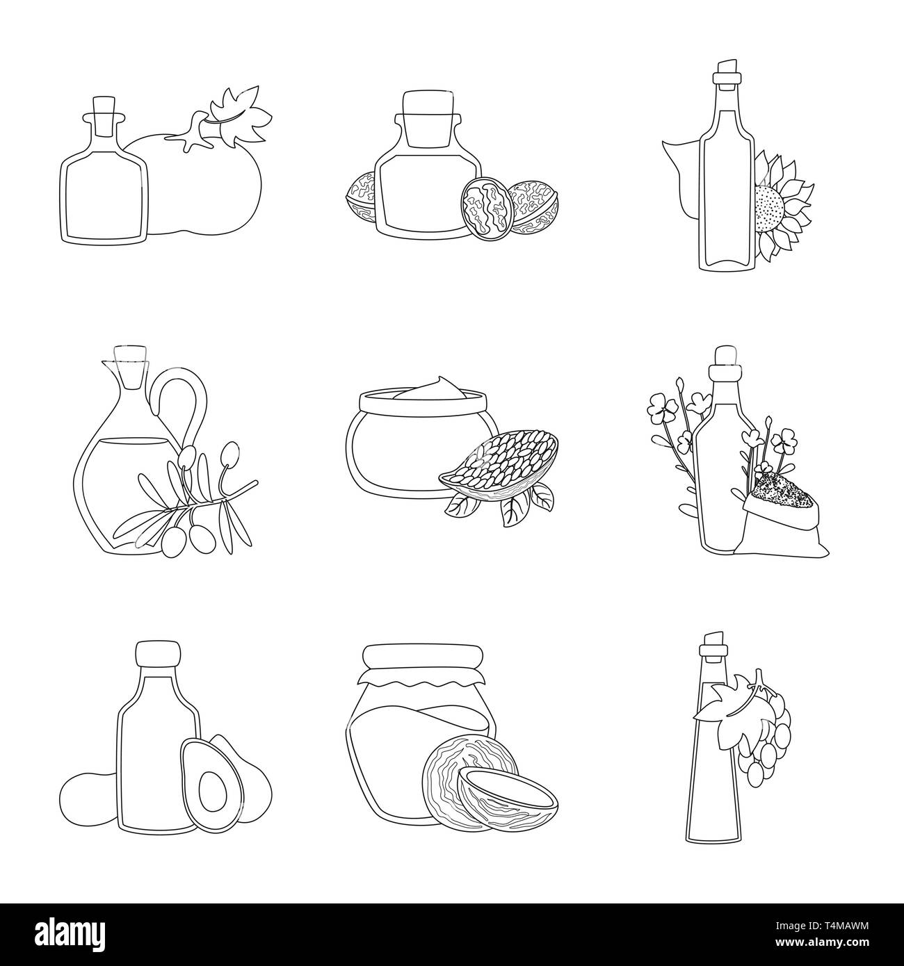Pumpkin,noyer,tournesol,,olive,cacao,lin,avocat,noix de coco,raisin,graines,alimentaire,fruits,beurre,graines,produits,lait,gras enfoncé,arôme,amer,vitamine,naturel,body,trognon,ferme,Black,fleurs,en bonne santé,nutrition,légumes,produits biologiques,bouteille,verre,agriculture,cuisine,set,Culture,vector icon,illustration,collection,isolé,design,graphisme,élément signe,ligne,plan,vecteurs vecteur , Illustration de Vecteur
