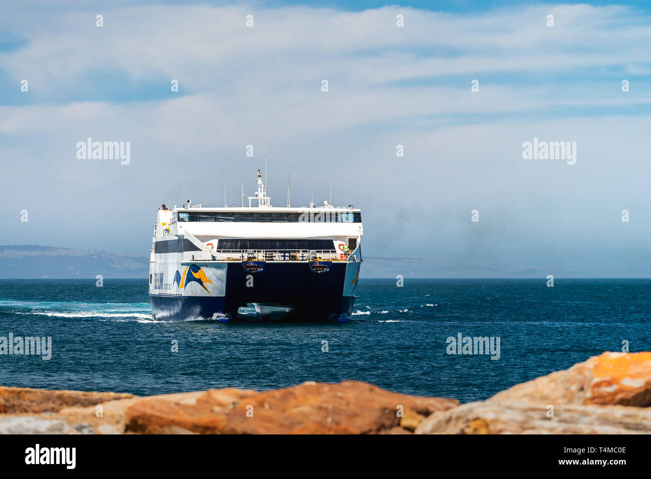 Adélaïde, Australie du Sud - le 14 janvier 2019 : Sealink ferry catamaran sur la façon de Cape Jervis la borne de l'île Kangourou sur un jour. Fonctionnement du service Banque D'Images