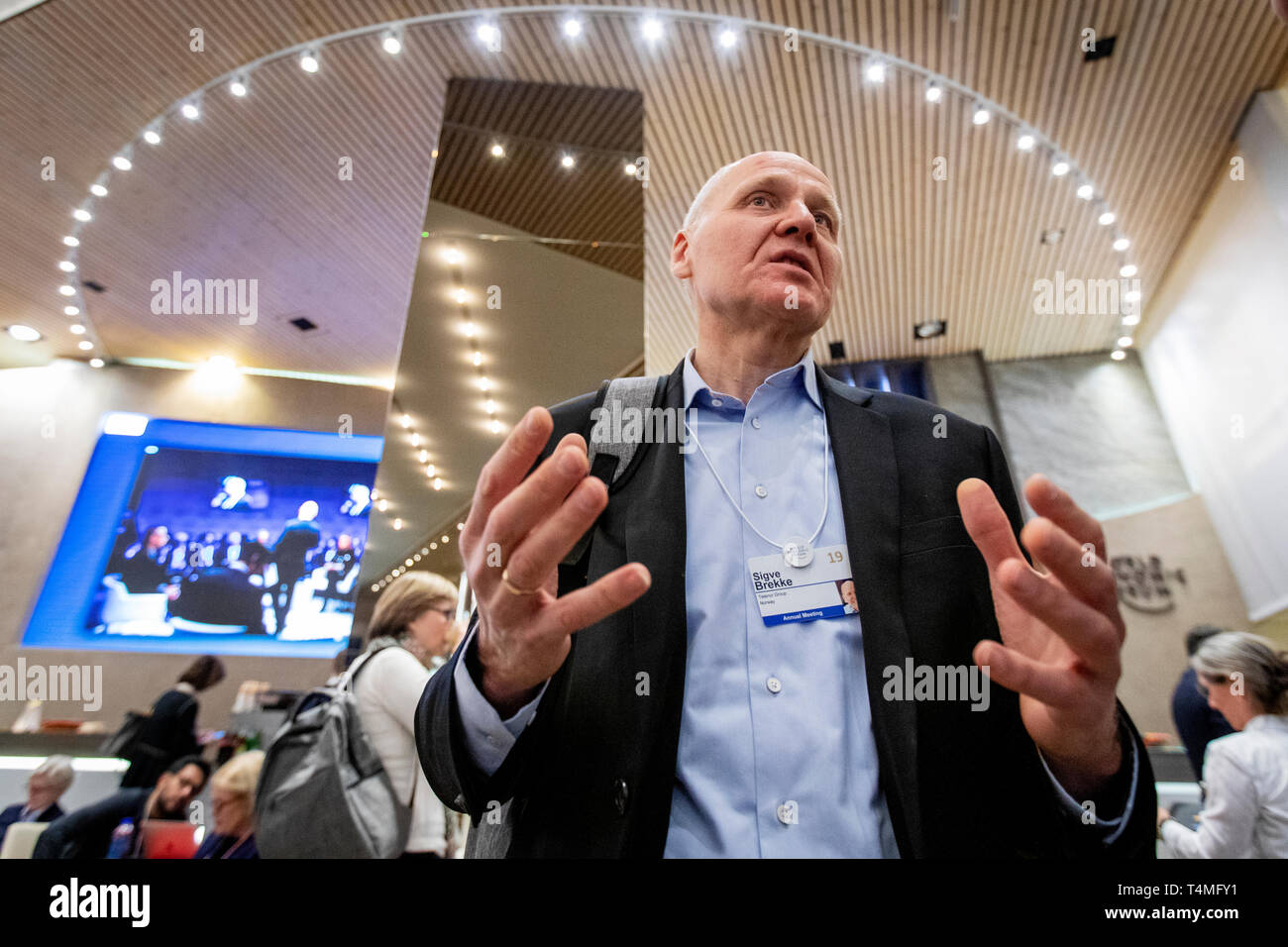 Directeur général de la société de télécommunications norvégienne Telenor, Sigve Brekke, lors de l'assemblée annuelle du Forum économique mondial de Davos. Banque D'Images