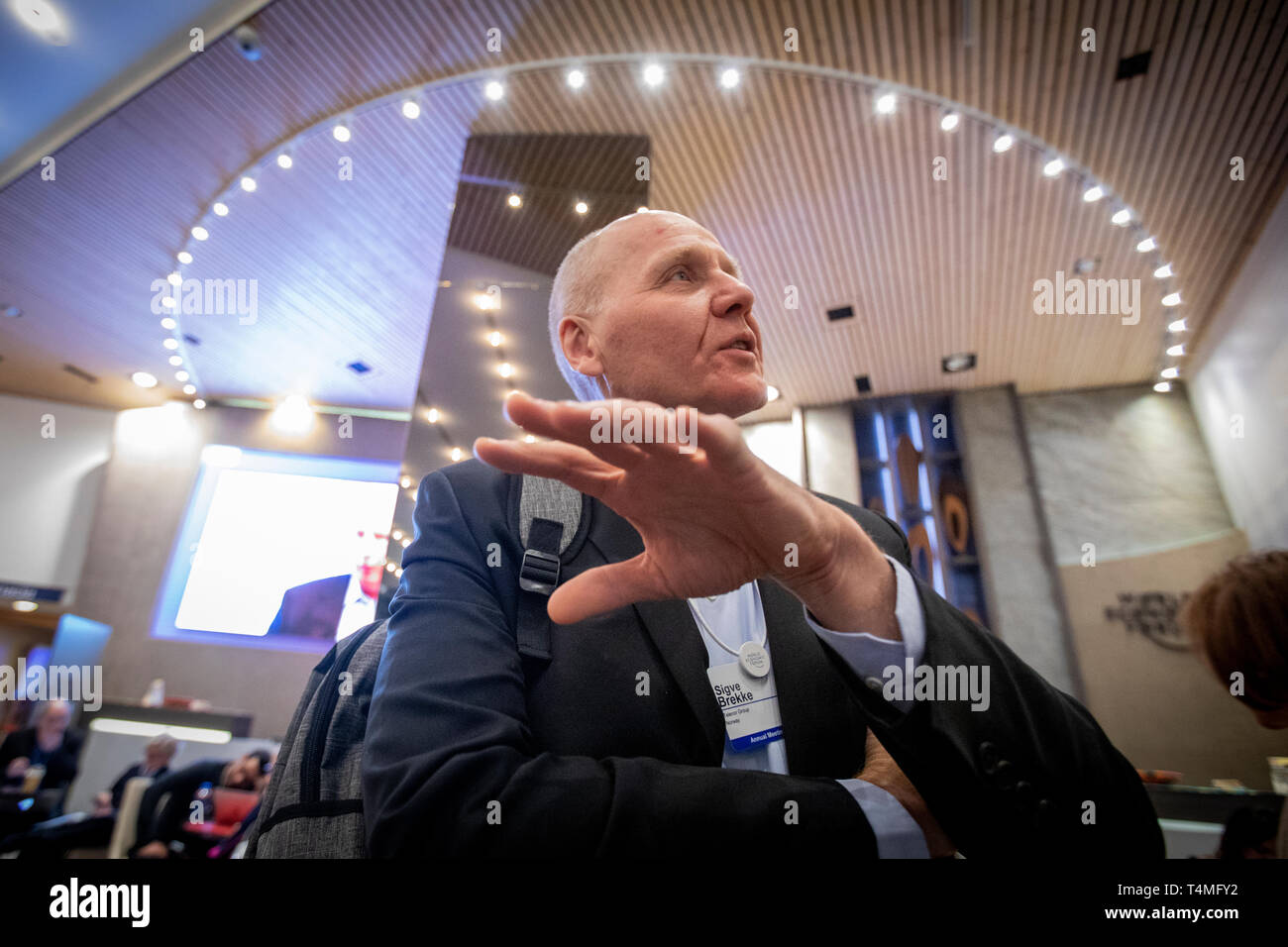 Directeur général de la société de télécommunications norvégienne Telenor, Sigve Brekke, lors de l'assemblée annuelle du Forum économique mondial de Davos. Banque D'Images
