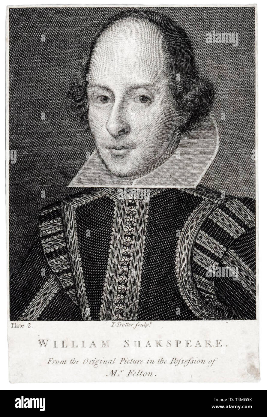 William Shakespeare (1564-1616), gravure, portrait Thomas Trotter, 17e siècle Banque D'Images