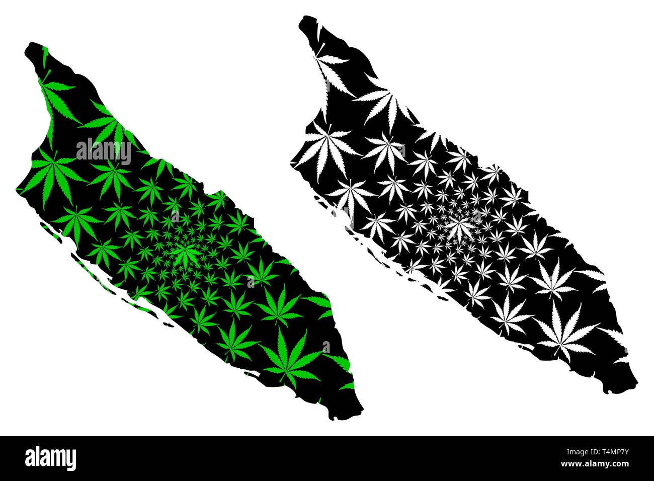 Aruba - carte feuille de cannabis est vert et noir, l'île de Aruba carte de marijuana, THC) feuillage, Illustration de Vecteur