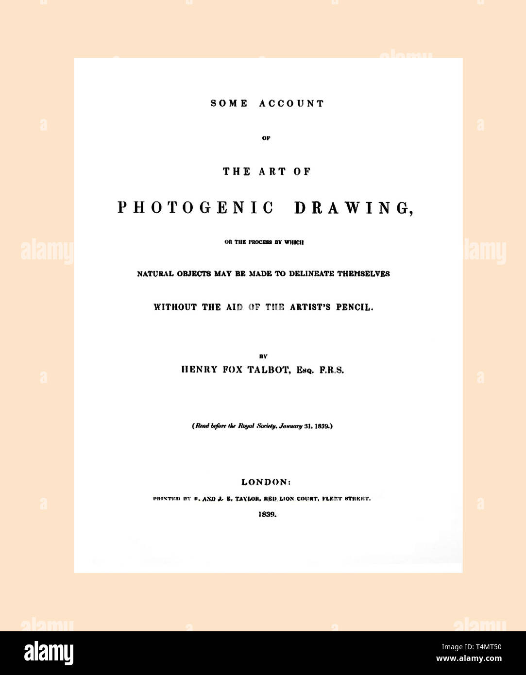 Fox Talbot l'art du dessin photogénique page titre nettoyé et re-set Banque D'Images
