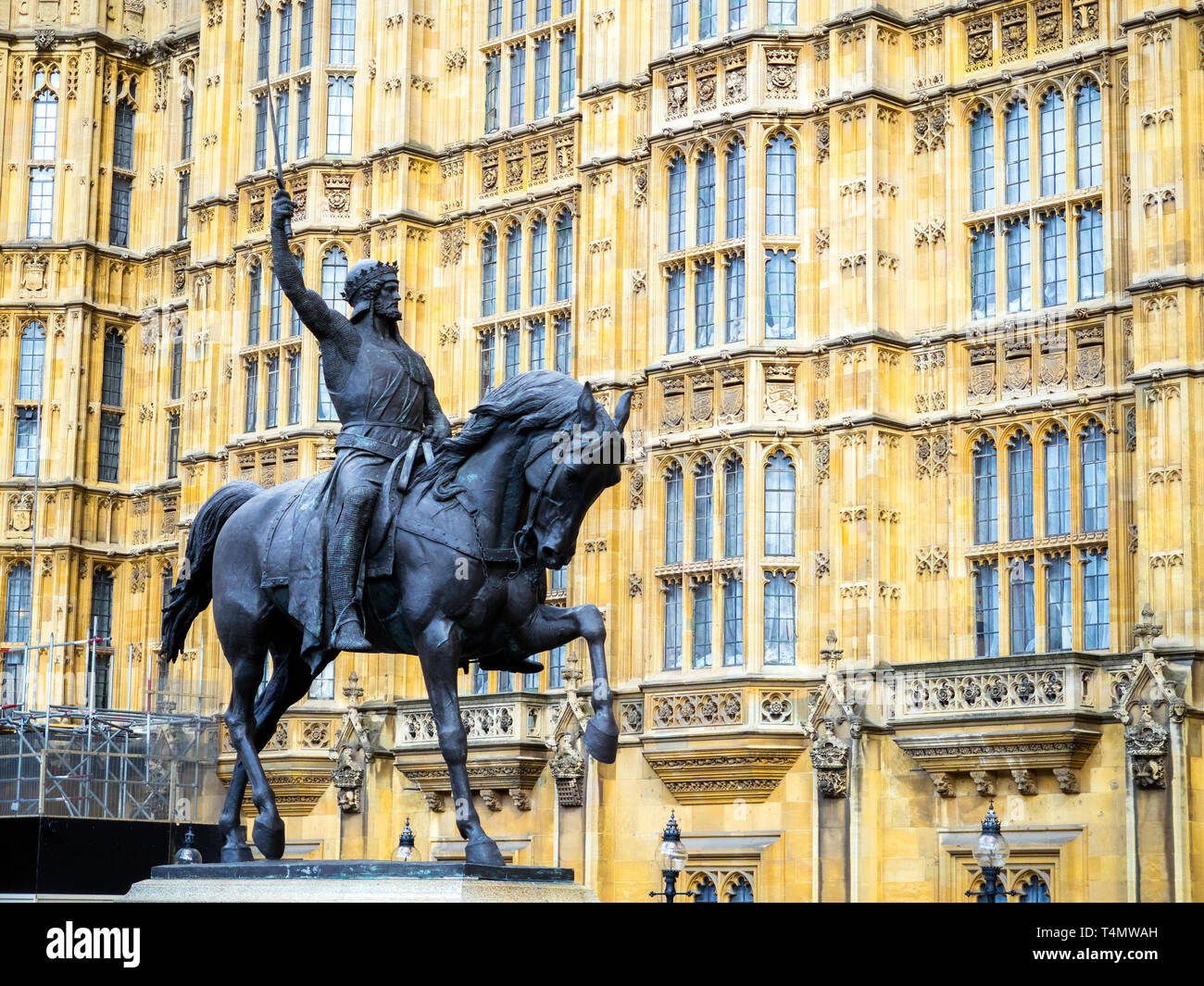 Richard Coeur de Lion statue in Westminster - Londres, Angleterre Banque D'Images