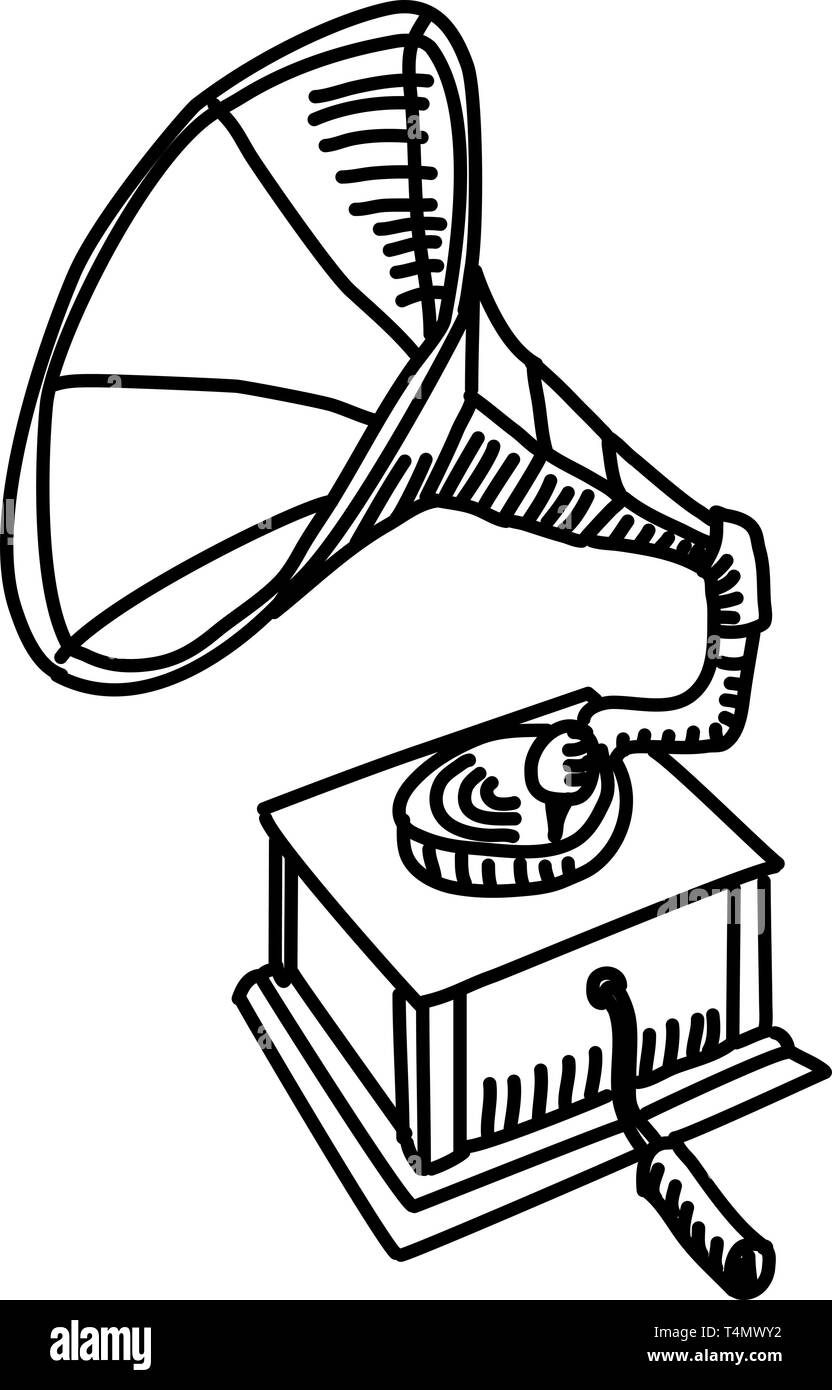 Dessin de gramophone. Ligne vectorielle illustration Illustration de Vecteur