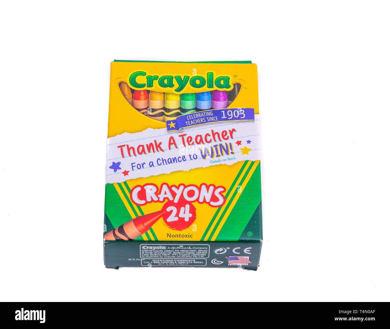 Une boîte de Crayola crayons de marque avec un enseignant remercie label et 24 crayons Banque D'Images