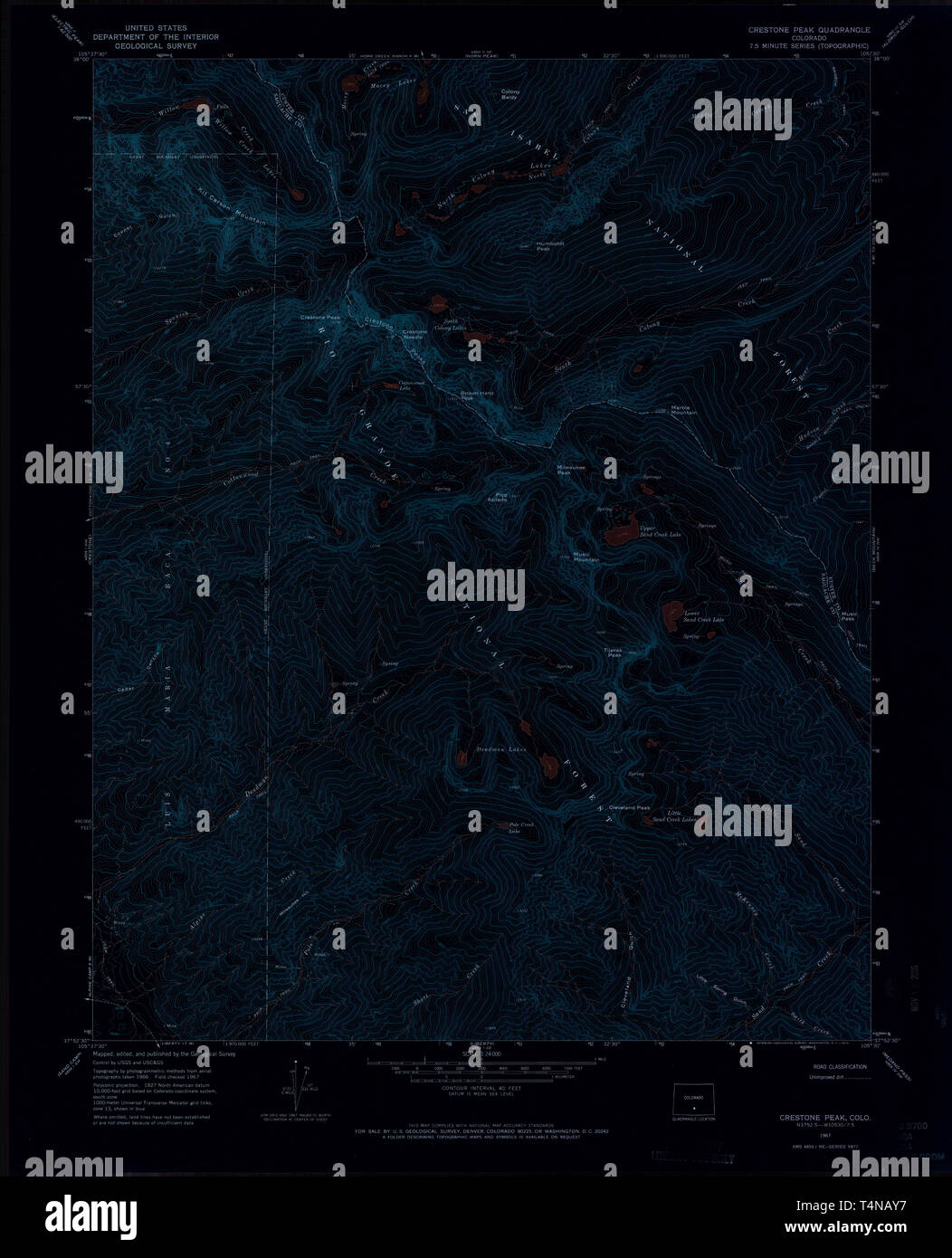 Carte TOPO USGS Colorado CO Crestone Peak 4007281967 24000 Restauration inversé Banque D'Images