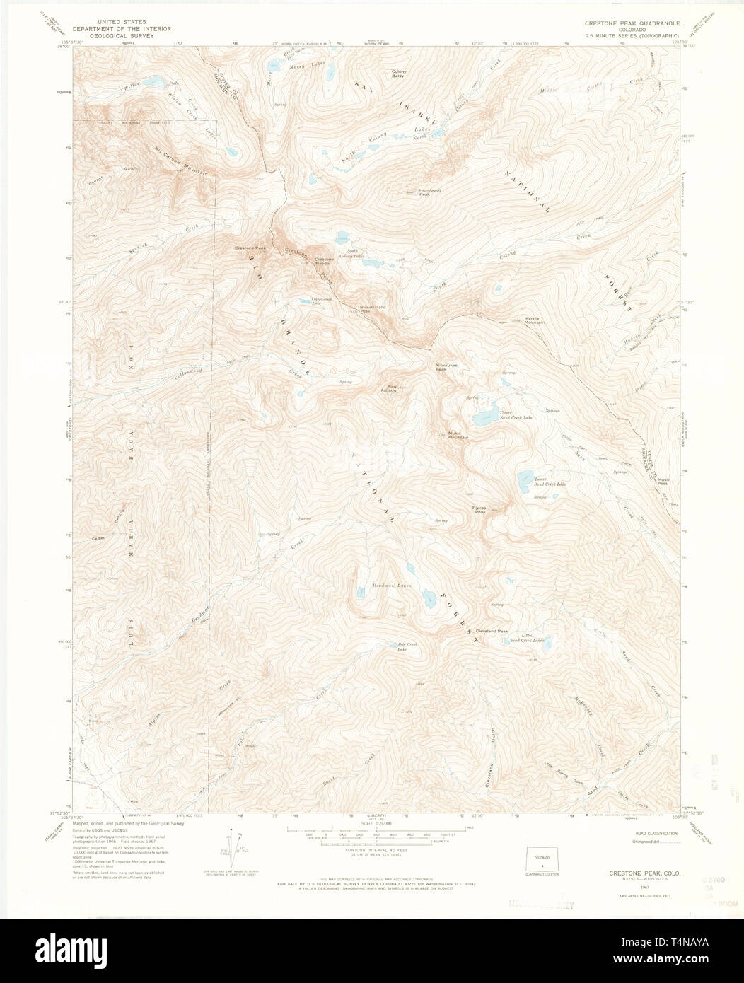 Carte TOPO USGS Colorado CO Crestone Peak 4007281967 Restauration 24000 Banque D'Images