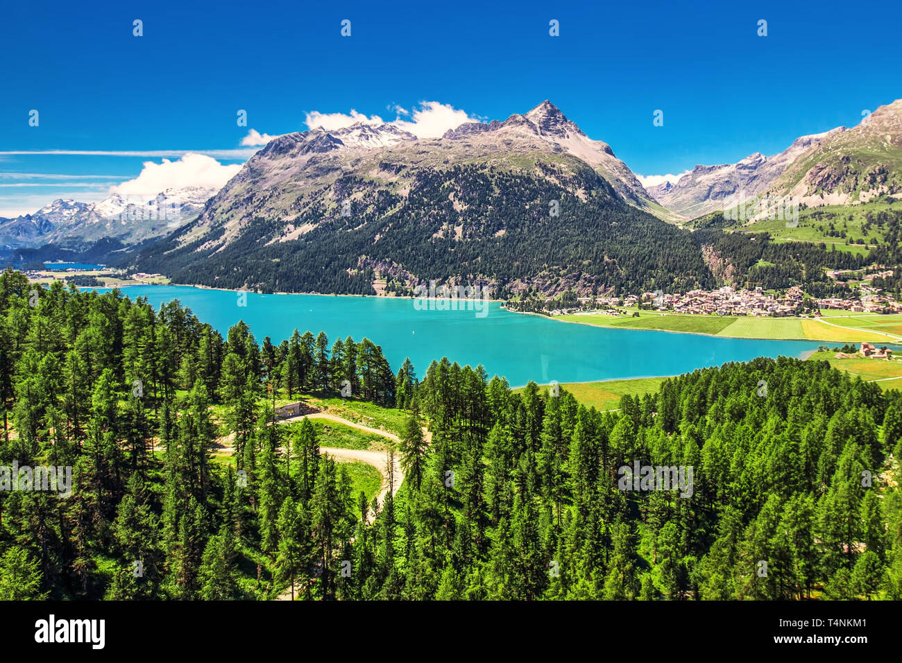 Vue imprenable, Silvaplanersee Silsersee, Engadine et Maloja de montagne Corvatsch, Suisse, Europe Banque D'Images